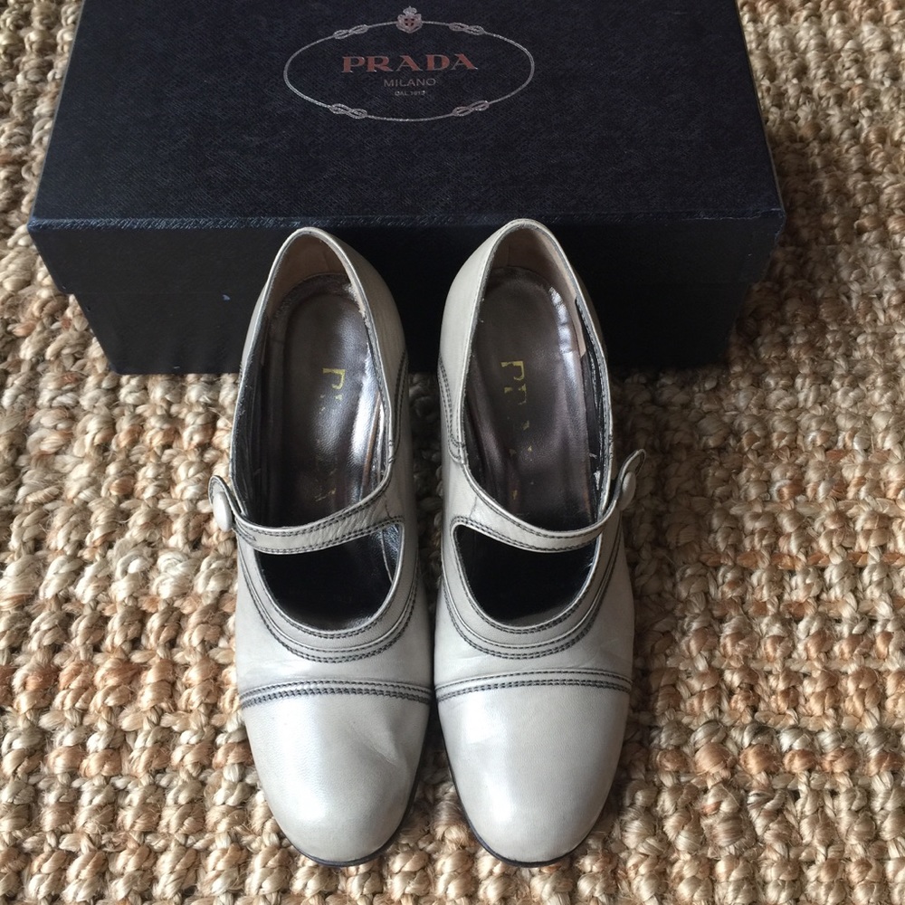 Vintage Auth Prada Distressed Leather Strap Pumps